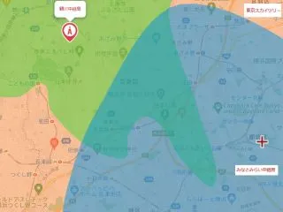 横浜市青葉区辺りの地デジアンテナ電波受信状況参照図